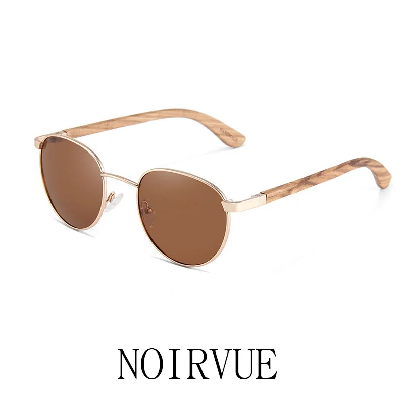 

NOIRVUE Wood Temple Stainless Steel Sunglasses for Men Women Polarized UV400 Artistic Bamboo Temple Glasses