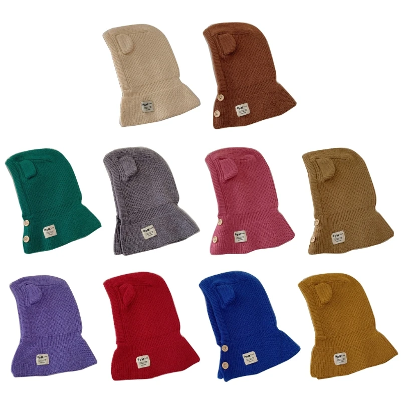

Bear Ear Baby Hooded Hat Winter Warm Knitted Scarf Beanie Soft Breathable Balaclava for 3-12T Kids Girls Boys