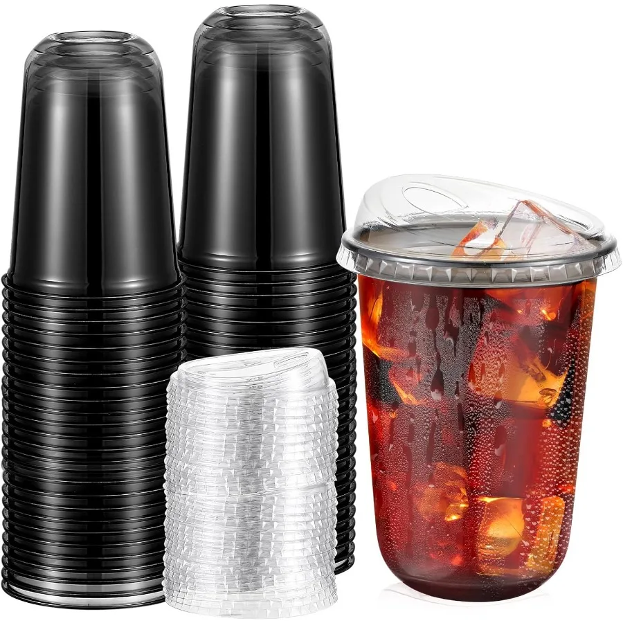 

50 Sets Clear Plastic Coffee Cups with Sip Lids for Iced Coffee Smoothie Cold Beverages Ideal for Drink Shops Party Catering an