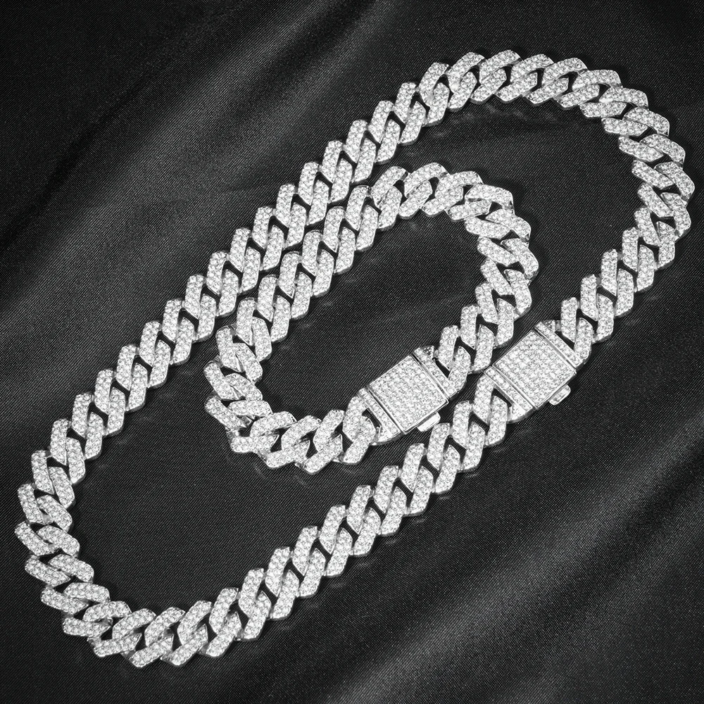 1set Hip Hop Bracelet Necklace Cuban Link Chain For Men Iced Out Chain Necklace Jewelry for Women Men Rhinestone Chain Jewelry