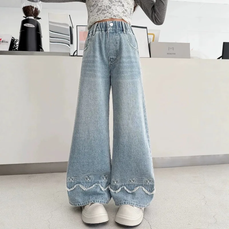 Mädchen-Schlaghosen UNITIM Herbst 4-14 Jahre Kinder-Jeans Skinny Freizeithosen für junge Mädchen und Teenager Mädchen Denim-Hosen – Detail 5