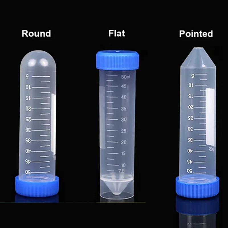10Pcs 50ml Centrifuge Tube Screw Cap Flat/Round/Pointed Bottom Centrifugal Tube School Laboratory Vial Sample Container