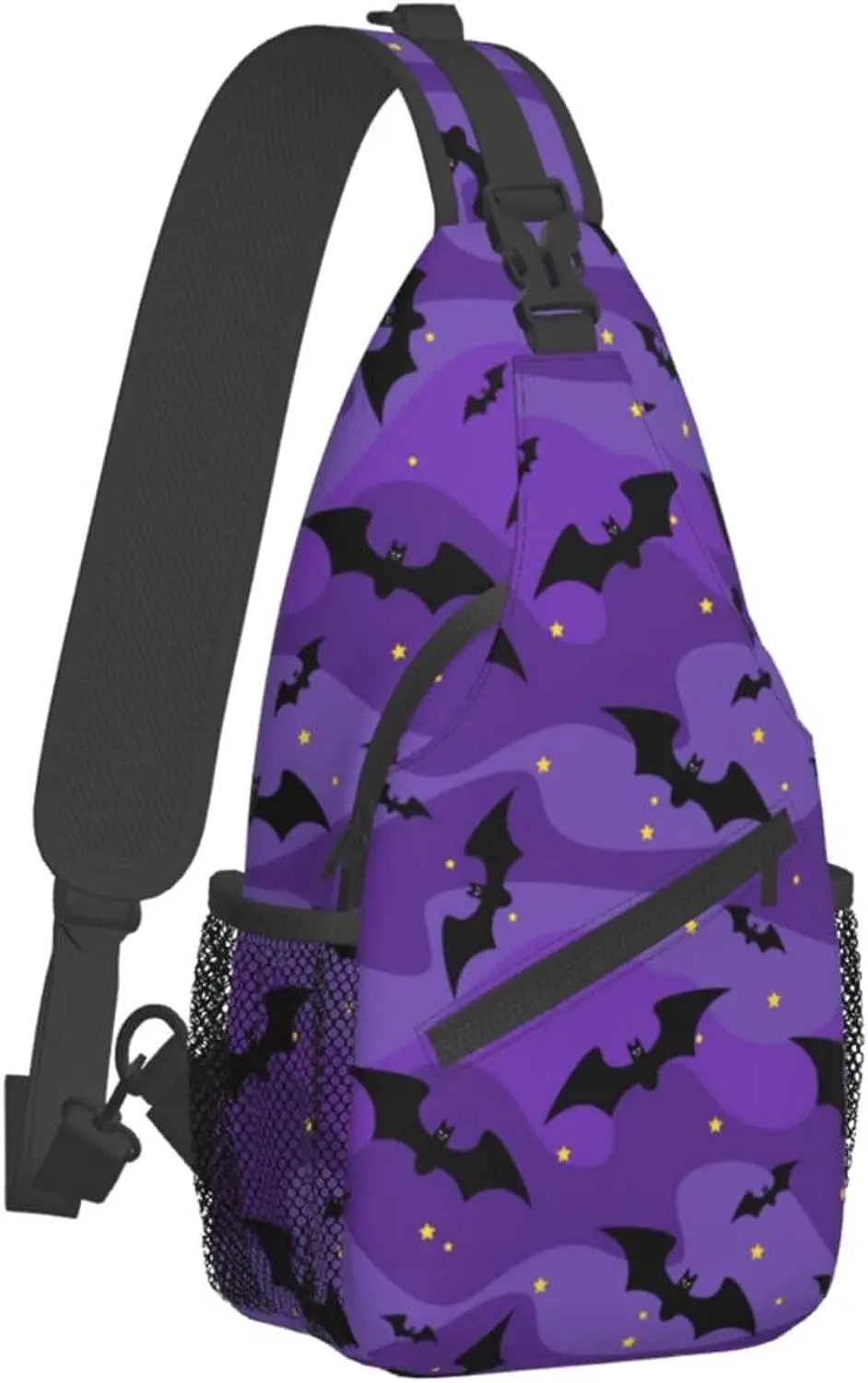 Bats Purple Sling Backpack Scary Halloween Crossbody Shoulder Bags Casual Chest Bag for Hiking Travel Cycling Unisex Casual