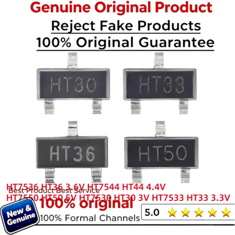 10PCS HT30 HT33 HT36 HT44 HT50 HT7530 HT7533 HT7536 HT7544 HT7550 SOT23 3V 3.3V 5V 4.4/3.6V SMD LDO Low Dropout Linear Regulator