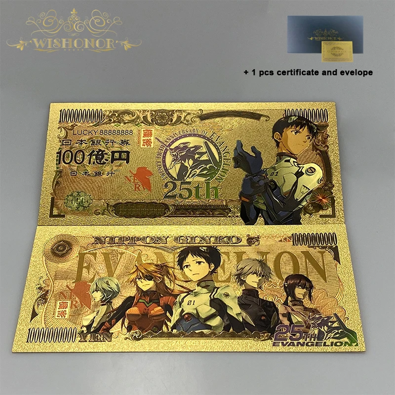 Bandai 10 tipi di banconote Evangelion di vendita calda EVA Anime Banconota in oro placcato oro 24k per la raccolta