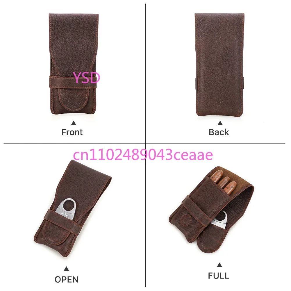 Vintage Genuine Leather 3 Finger Cigars Holder Portable Humidor Box With Cutter Case Men's Gift Box Gift Bag For Men