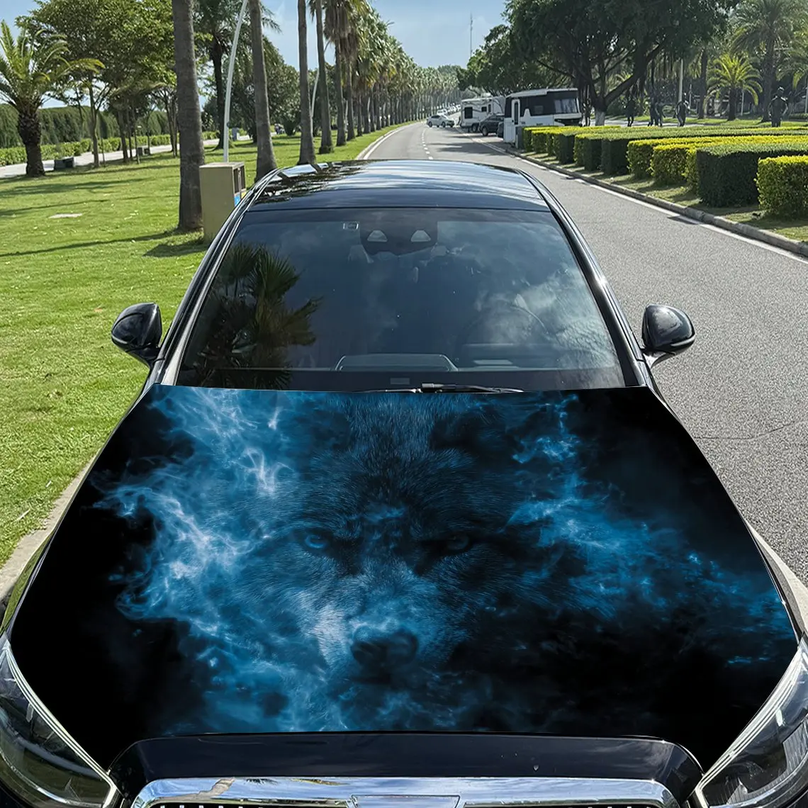 

Car Decals Blue Smoke - like Pattern with a Dynamic, Artistic Presentation Car Hood Sticker, Waterproof Self - Adhesive Vinyl Gr