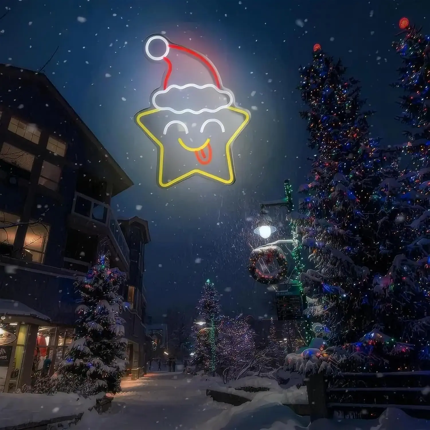 Christmas Neon Sign Smile Star Neon Sign For Wall Decor Led Hanging Light Xmas Room Decoration For Home Kid's Bedroom Decor USB