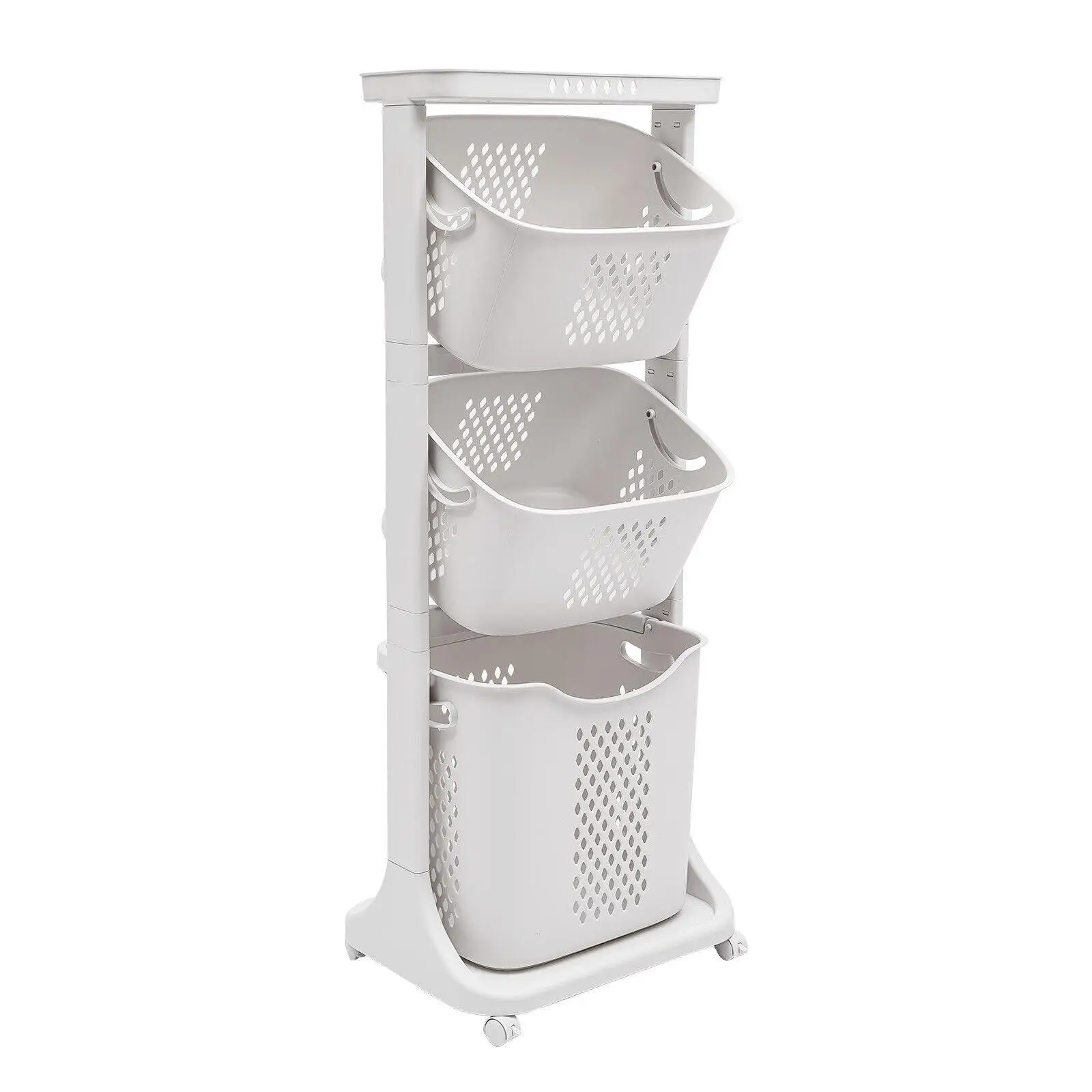 

Laundry Basket Clothes Washing Storage Organizer Hamper Bin Wheeled 3 Tier Shelf Rolling Kitchen Storage Trolley