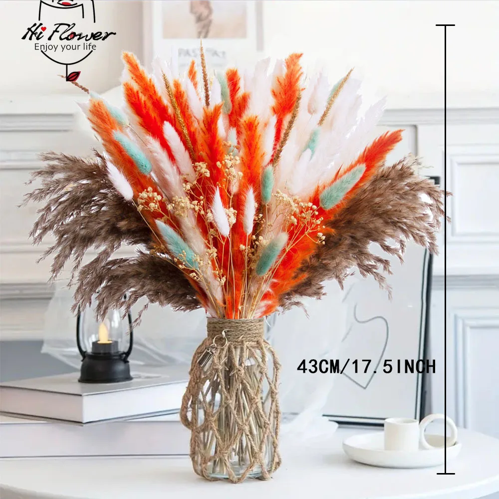 

195PCS Pampas Grass Dried Flowers Boho Decoration Home Christmas Country Wedding Room Table Decoration Bouquet Bunny Tail Grass