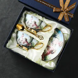 European Royal Palace Bone China Coffee Mug Luxury Porcelain Tea Set Ceramic Tea Cups with Saucer Spoon Drinkware Coffeeware