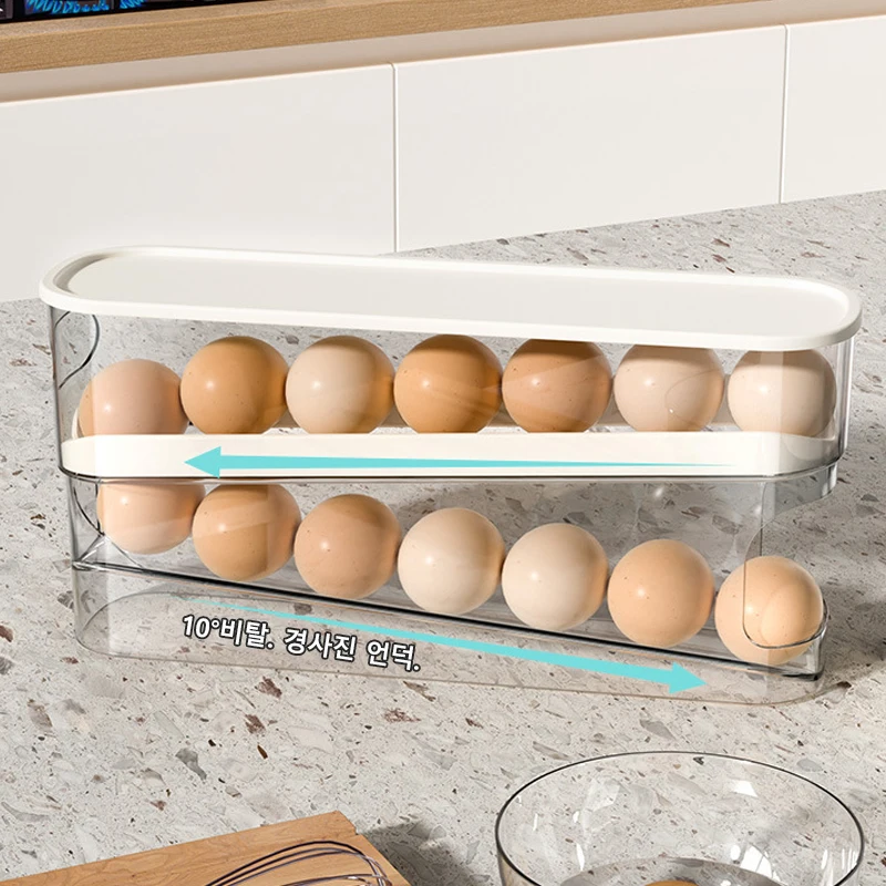 Slide Type Egg Carton Double Automatic Egg Roller Refrigerator Side Door Egg Storage Kitchen Countertop Egg Holder