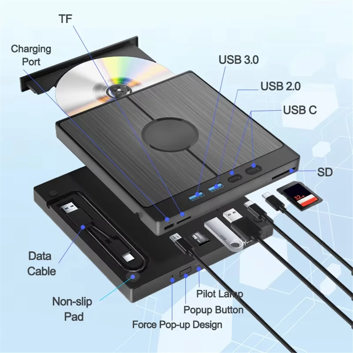 

Upgraded External Blue Ray Optical Drive Bluray Player CD