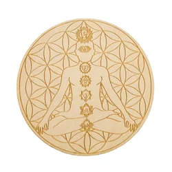 2PCS Chakra Wooden Board Tree of Life Sacred Pendulum Plate Wall Yoga Meditation Crystal Base Coaster Metaphysical Altar Pad