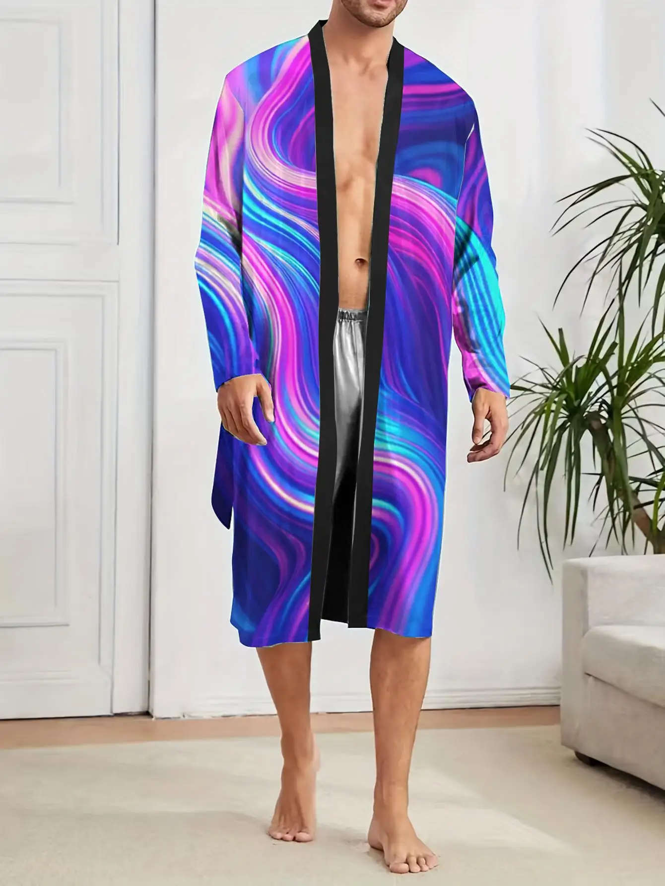 1pcs Men's Robes 2026 Spring/Summer Graphic Sleepwear Men's bathrobe 3D Printed Polyester bath robe Shower robe nightie for men