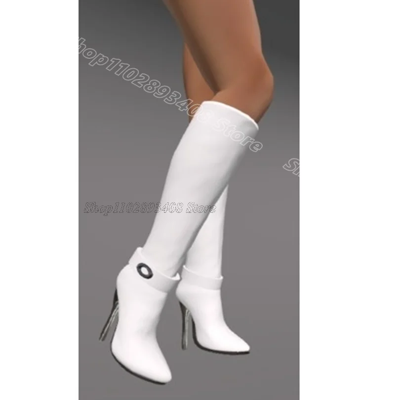 

White Pointed Toe Stiletto Knee Boots Solid New British Style Party Casual Design for Women Knee Boots 2025 Zapatos Para Mujere