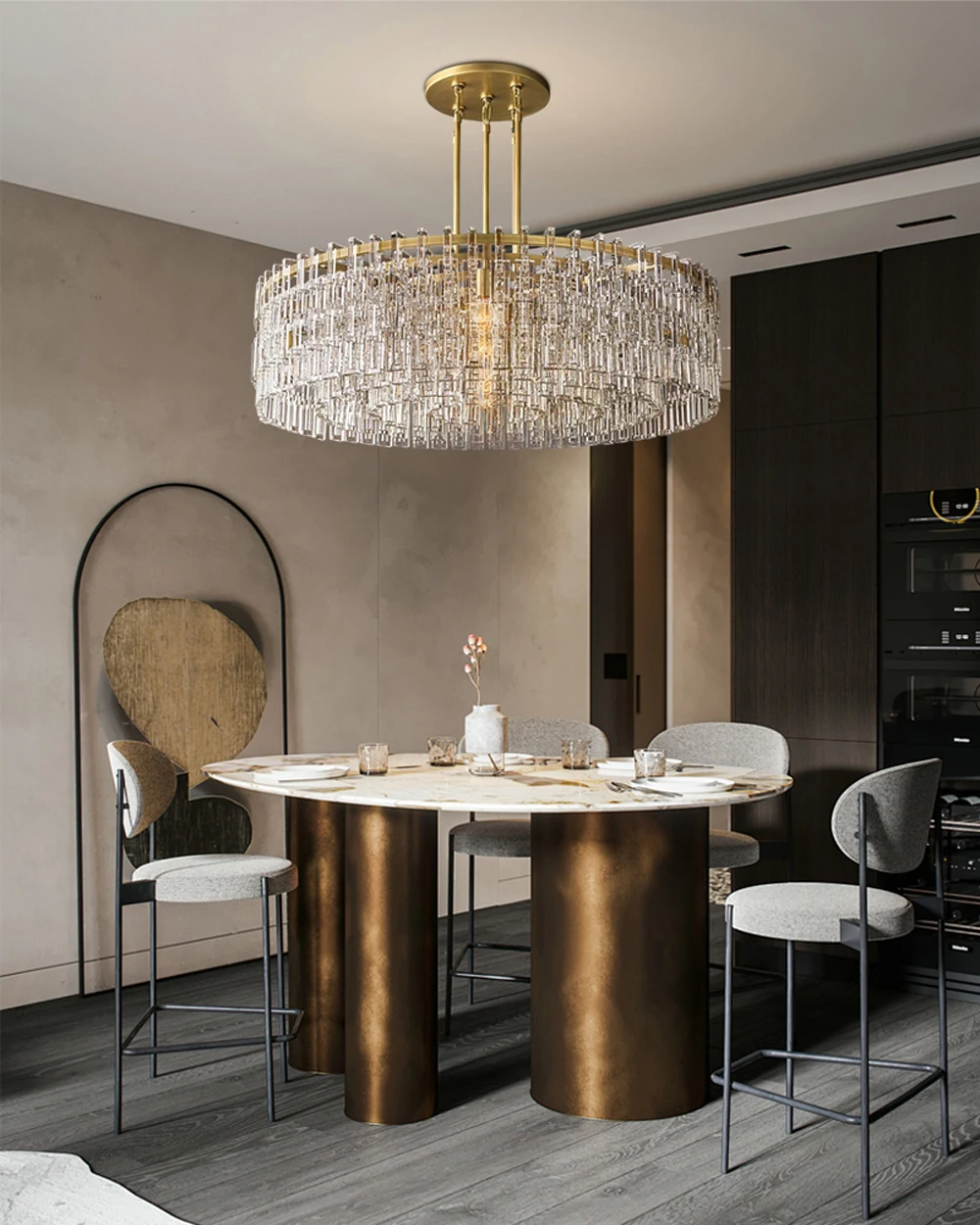 American Rectangular Crystal Brass Chrome E14 LED Chandelier