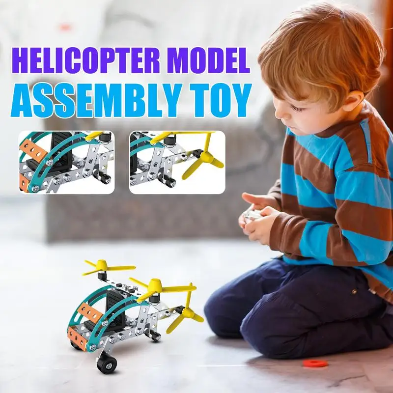 Mainan helikopter fashion DIY Rakitan 3D, mainan helikopter pesawat anak-anak, ornamen mainan konstruksi pesawat pendidikan gaya mekanis