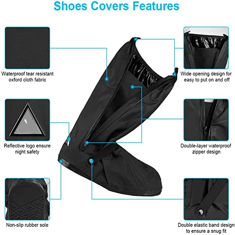 Rain Boot Shoe Cover Black Waterproof with Reflector High Top Clear Shoes Dust Covers for Motorcycle Bike Rain Cover Men Women