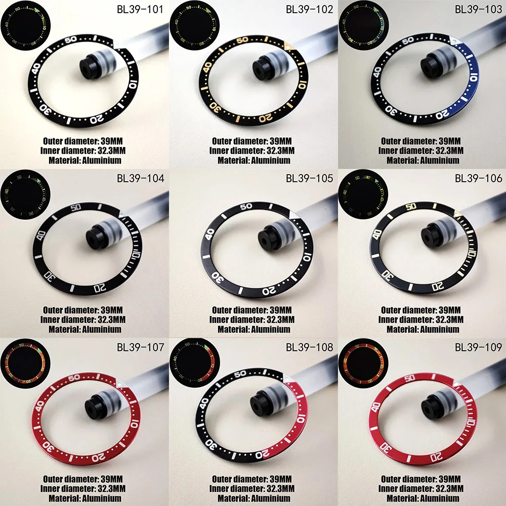 39mm * 32,3mm Lünette Uhr Flache Aluminium Lünette Einsatz Ersatz Einsatz Ring Leuchtende Uhr Zubehör Lünette ersatz Teile