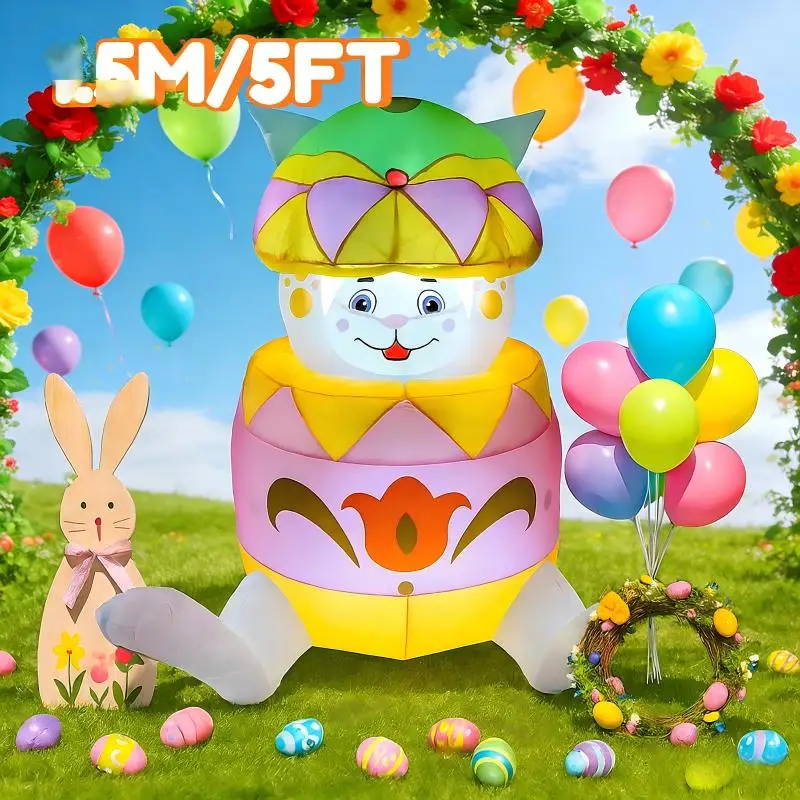 

5FT Easter Festive Inflatable Bunny with Egg Decor LED Lights Airblown Holiday Party Garden Rabbit Yard Easter Decorations Props