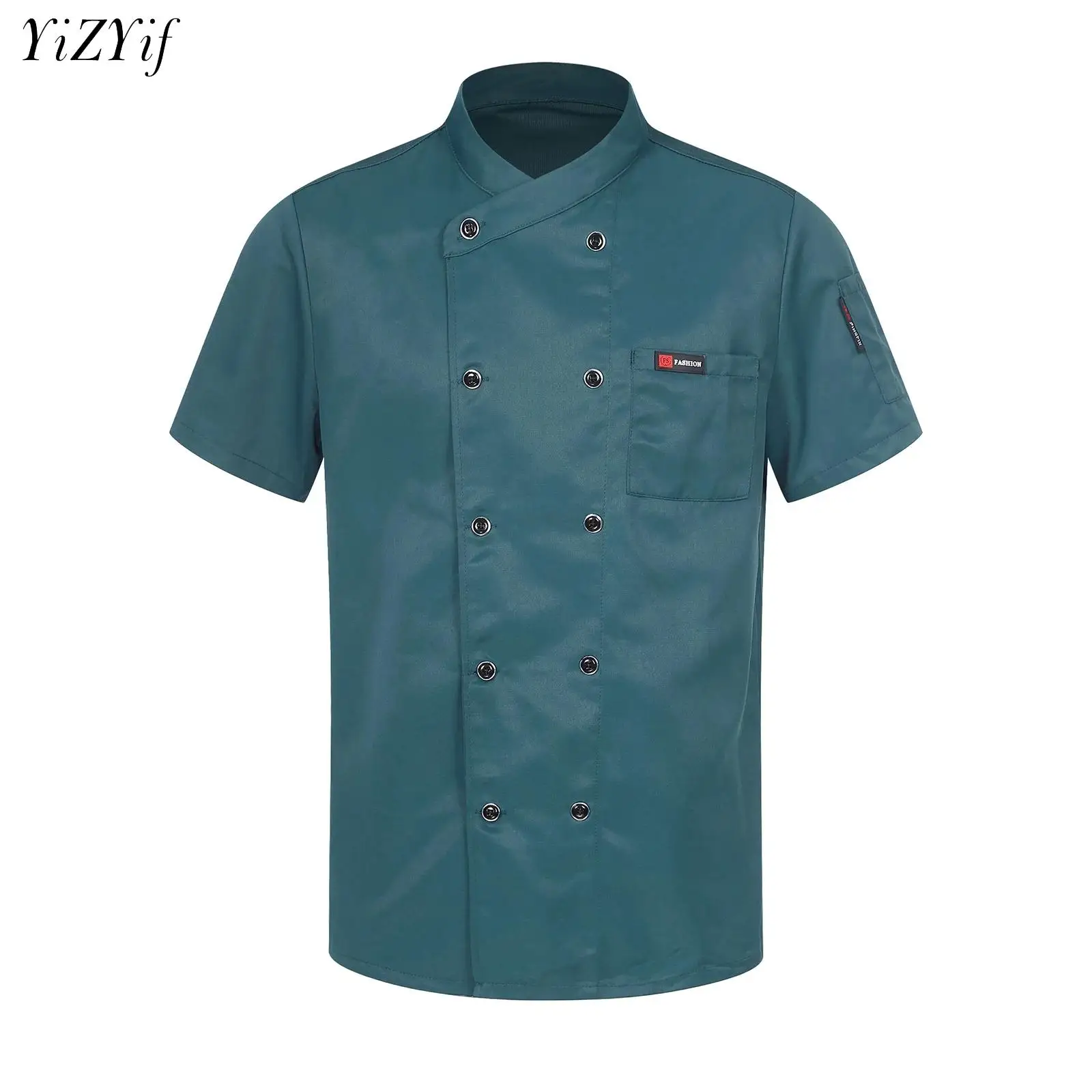 Mens Womens Chef Coat Kitchen Restaurant Chef Jacket Uniform Waiter Work Clothes Double-Breasted Shirt Tops for Canteen Hotel