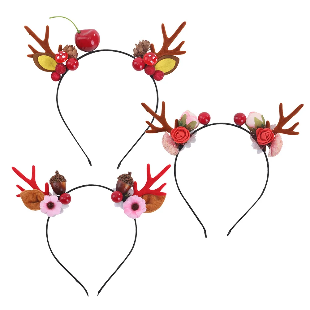 3 قطع من أطواق الشعر على شكل قرن الغزلان، تصميم جميل أنيق غير قابل للانزلاق، عصابة رأس للحفلات لعطلة عيد الميلاد، كرة تنكرية