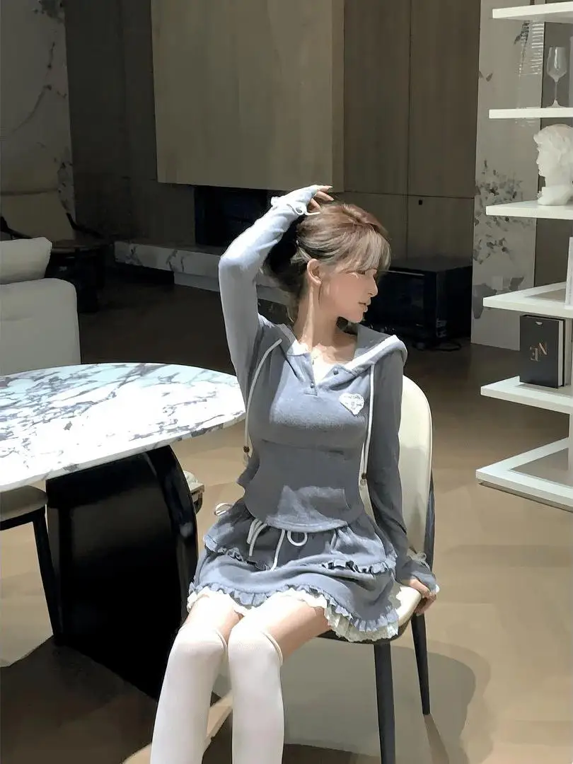 

Толстовка с юбкой размера плюс 300, комплект Aosphere Feeling, весна-осень, легкая хлопковая длинная толстовка с капюшоном Maturi Sle