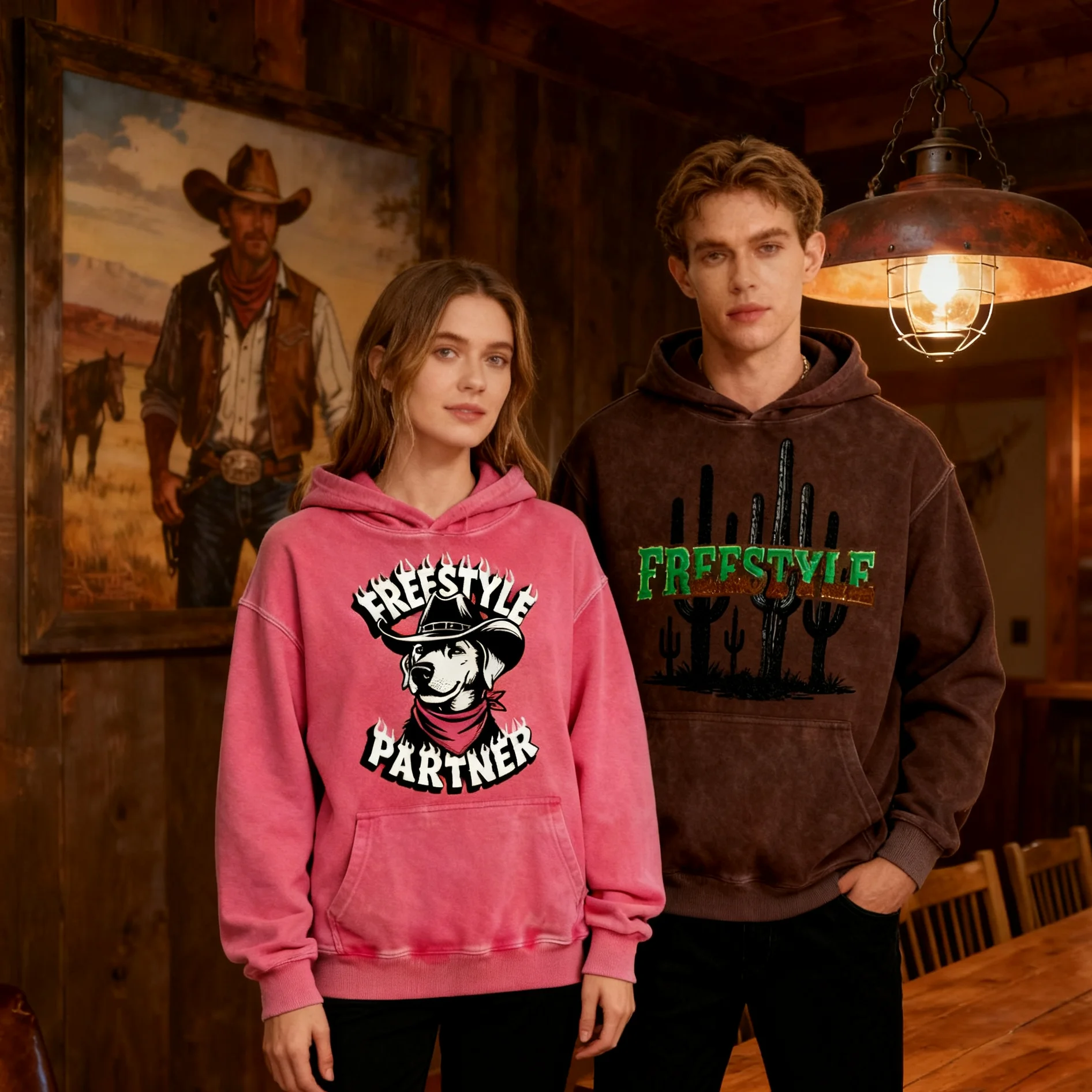 خمر غسلها القطن هوديي مخصص طباعة البلوز شخصية الرسم السترة | أسلوب رعاة البقر | للجنسين | ارتداء اليومي | فضفاضة تناسب #2