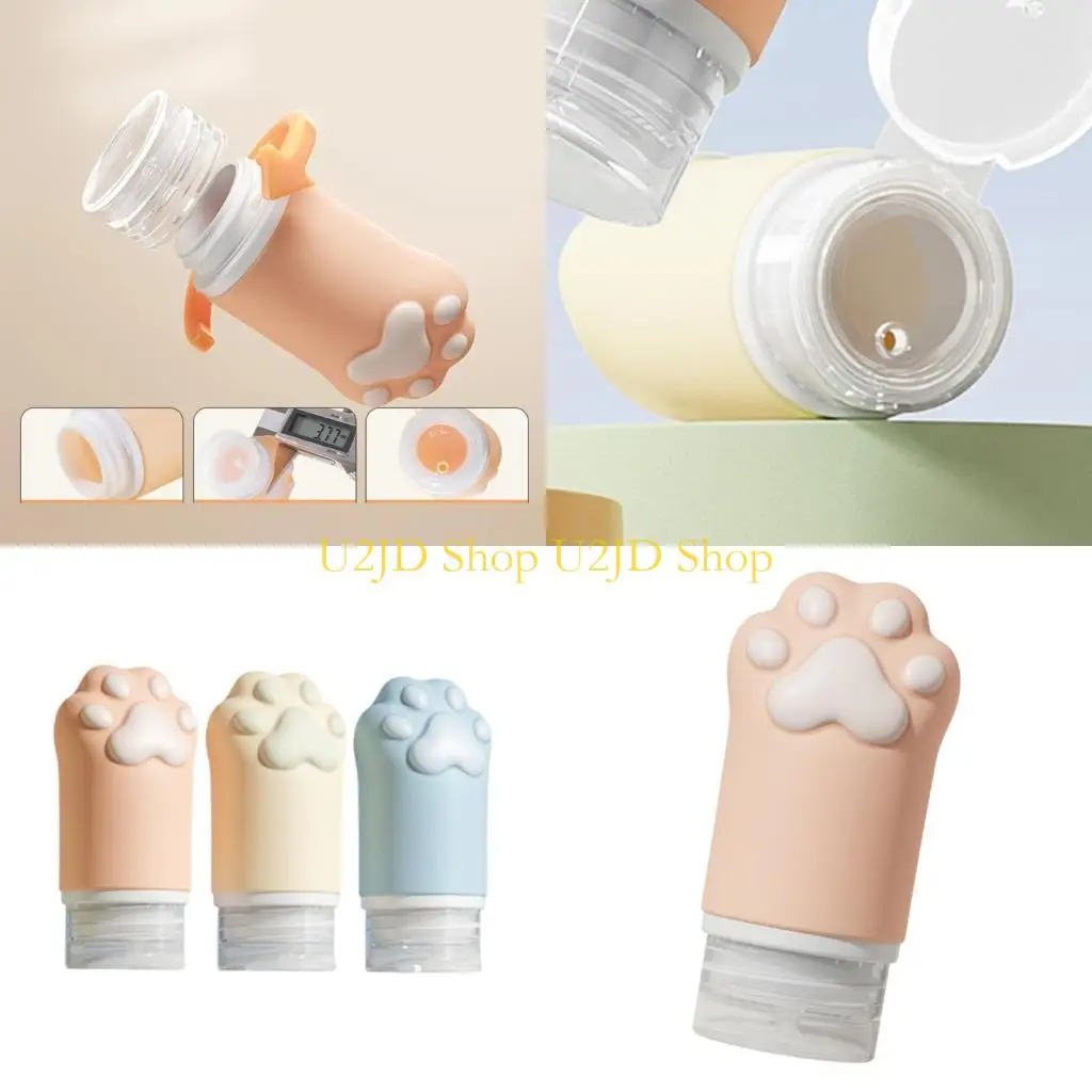 

U2JD Soft Squeezable Silicone Cats Paw Lotion Dispenser Easy Cleaning Travel Bottle