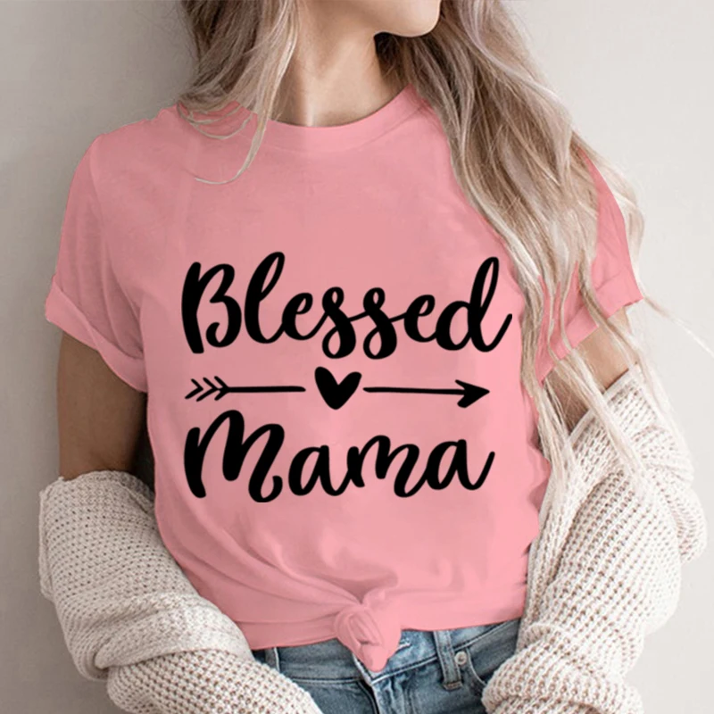 

Blessed Mama Y2K Tops Women Summer Mother's Day Graphic T Shirts Vintage Short Sleeve Mom Life Streetwear Tees