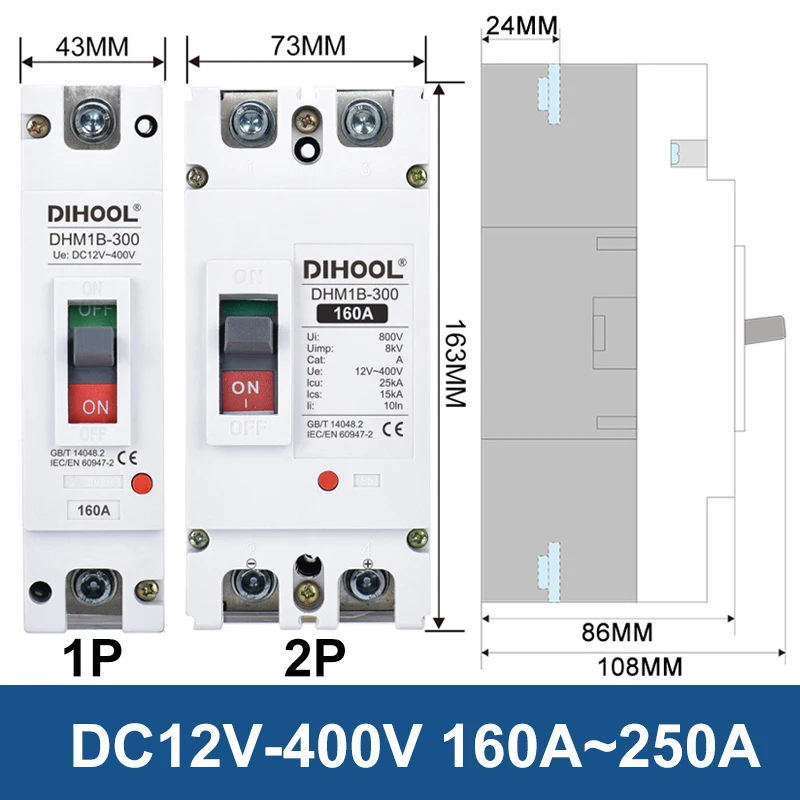 Imagem -03 - Taixi-bateria do Disjuntor Protetor de Pilha de Carregamento do Carro Case Moldado dc 12v 24v 48v 72v Mccb 250a 100a 200a 300a 400a 600a