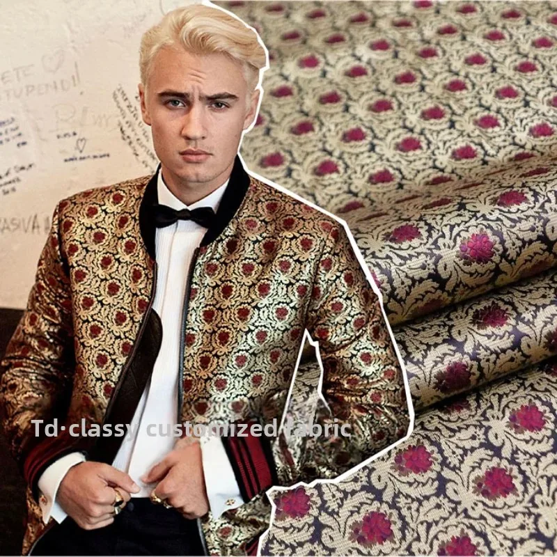 

Золотая линия, парча, жаккардовая ткань, винтажный блейзер с тиснением в пряже, платье, одежда, европейский бренд, модный дизайн, ткань для шитья