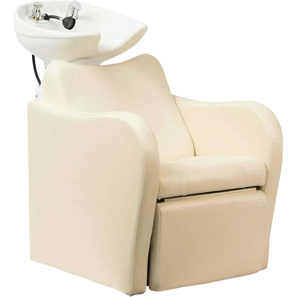 Lexus Backwash Unit - Salon Shampoo Chair & Tilting Porcelain Shampoo Bowl, European Style Single Handle Faucet, Extra Wide Seat