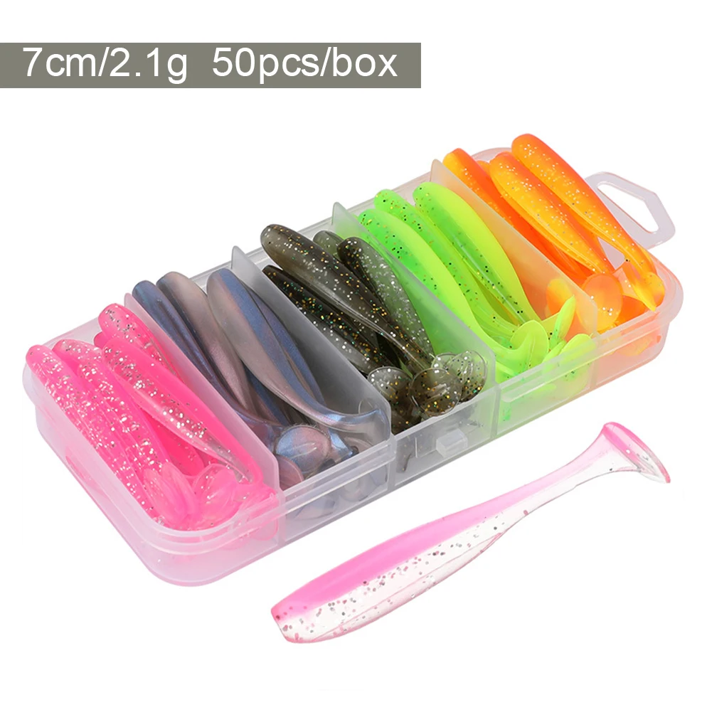 50 teile/schachtel Angeln Locken T Schwanz Spinner Weiche Künstliche Köder Paddel Schwanz Weichen Wurm Karpfen Bass Süßwasser Angelgerät Zubehör – Detail 8