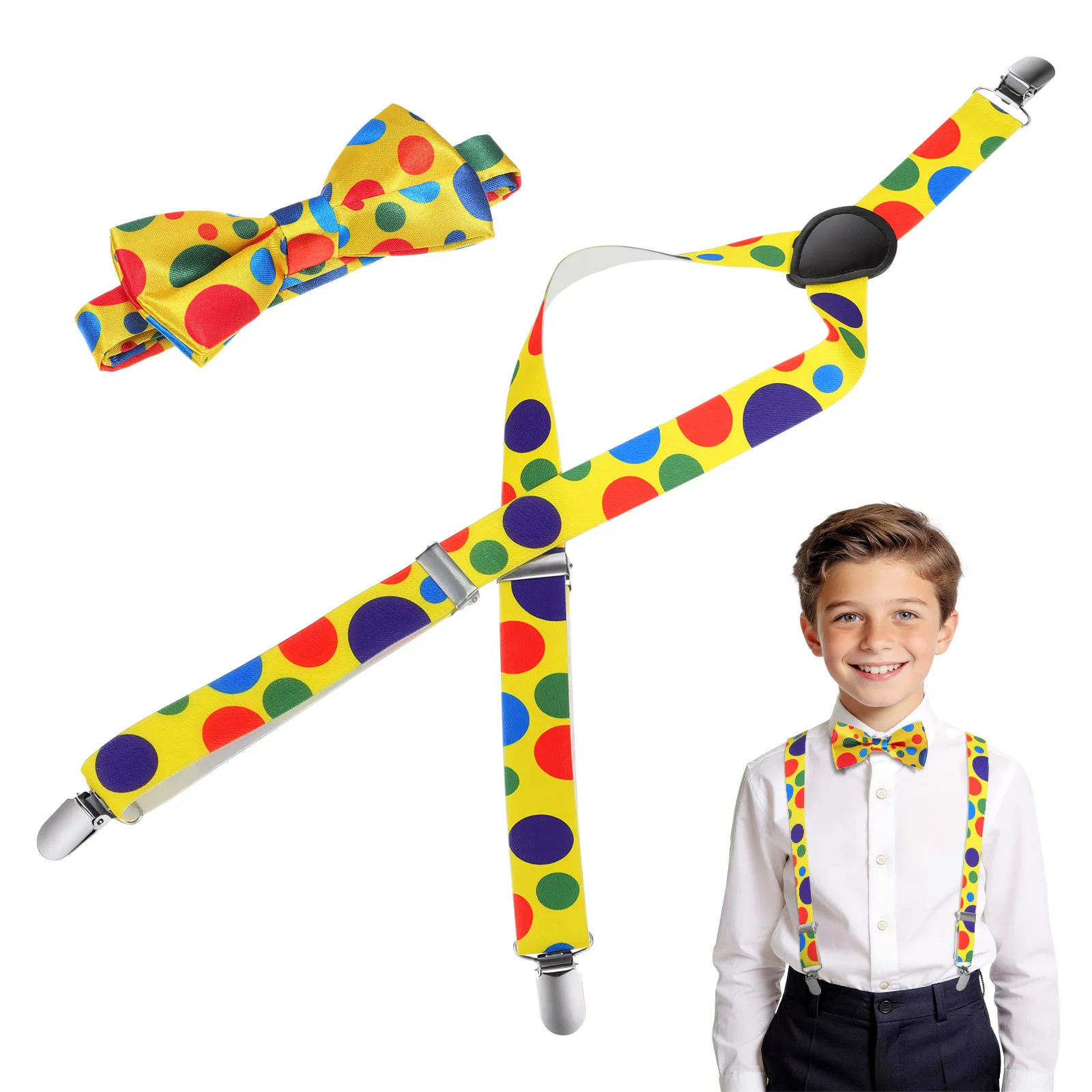 

Набор детских подтяжек с галстуком-бабочкой, разноцветные в горошек, для костюма клоуна, для Хэллоуина, для малышей