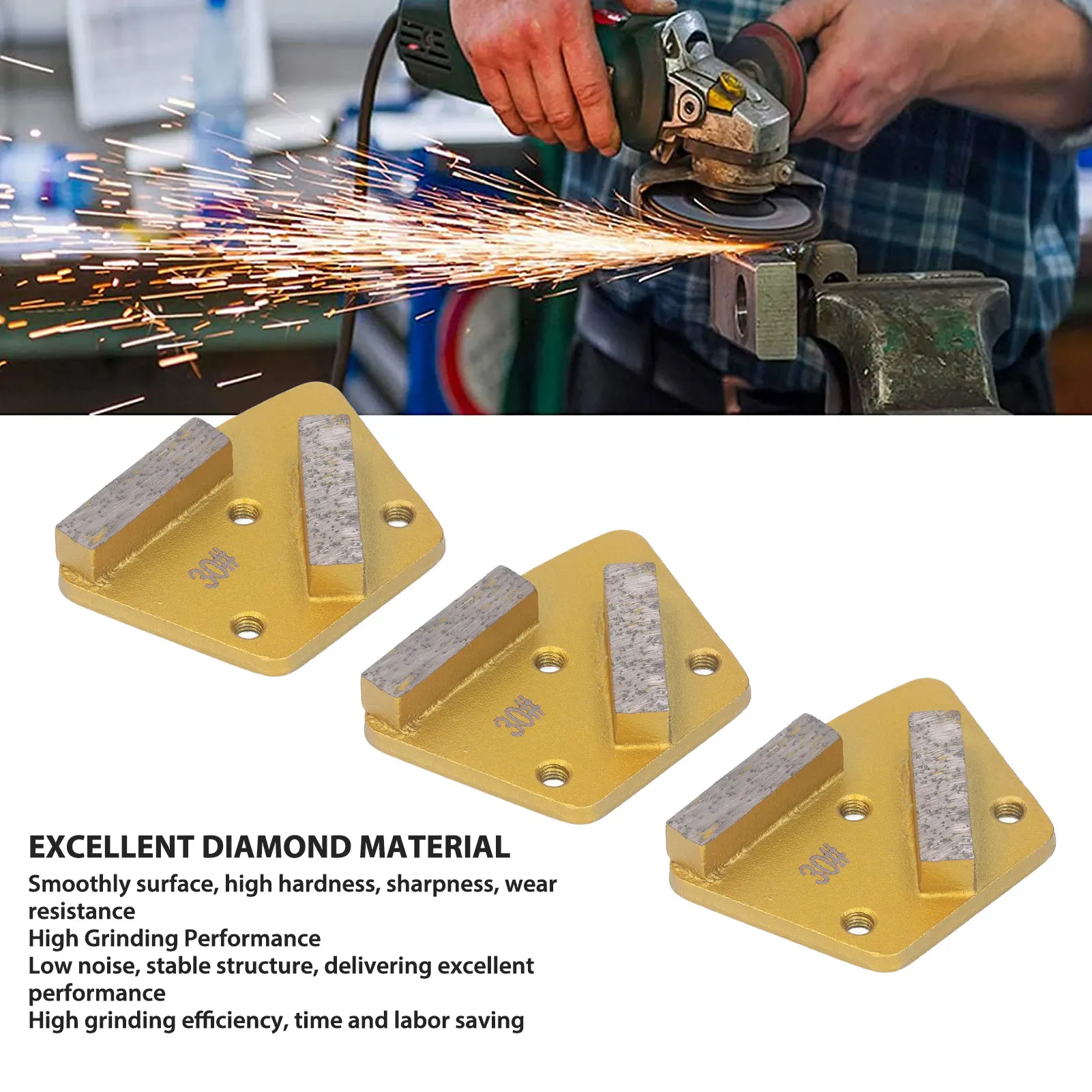 3-個の研削靴-30-グリット-2-長い歯-低騒音-耐摩耗性-台形研削ディスク-床塗装用の安定した構造