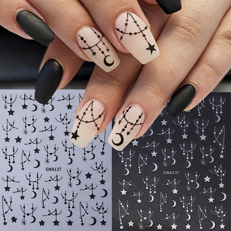 2 Stück böhmische Stern-Mond-Nagelaufkleber, einfach für Nageldekoration zum Selbermachen, Geschenke, Partys und Hochzeits-Make-up und Styling