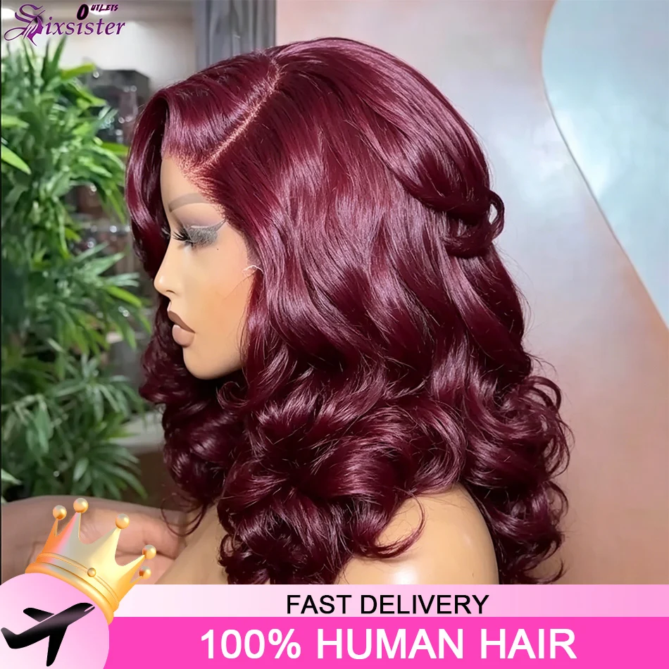 

250% Density Burgundy #99J Short Bob Wigs Body Wave13x4 Lace Frontal Wig 100% Human Hair Loose Body Wave Lace Bob Wigs For Women