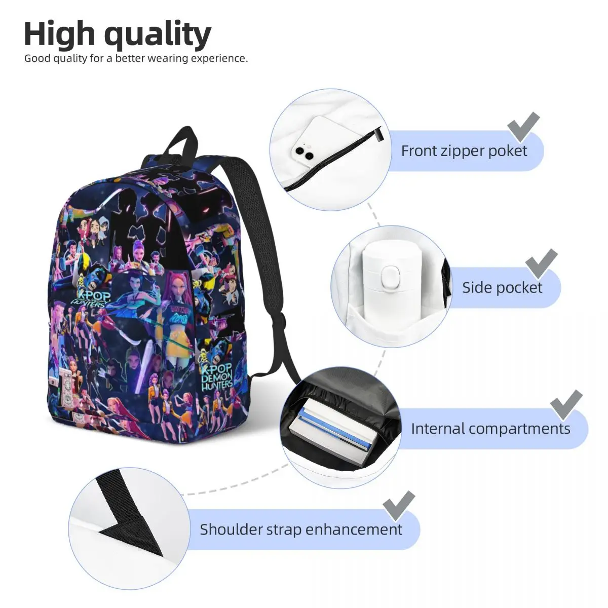 Kpop 悪魔 Huntrix ハンターバックパック男性女性カジュアルビジネスデイパックルミミラジョイラップトップコンピュータショルダーバッグ軽量