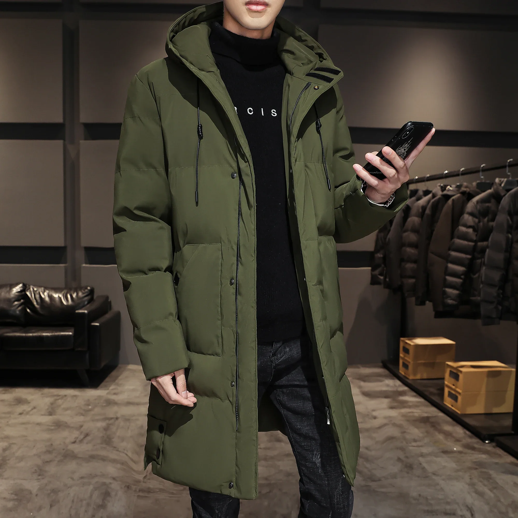 Men Winter Jacket For Men Coat Solid Color Men's Park Long Warm Parkas Warm Male Thick Slim Fit Outerwear 4XL Black