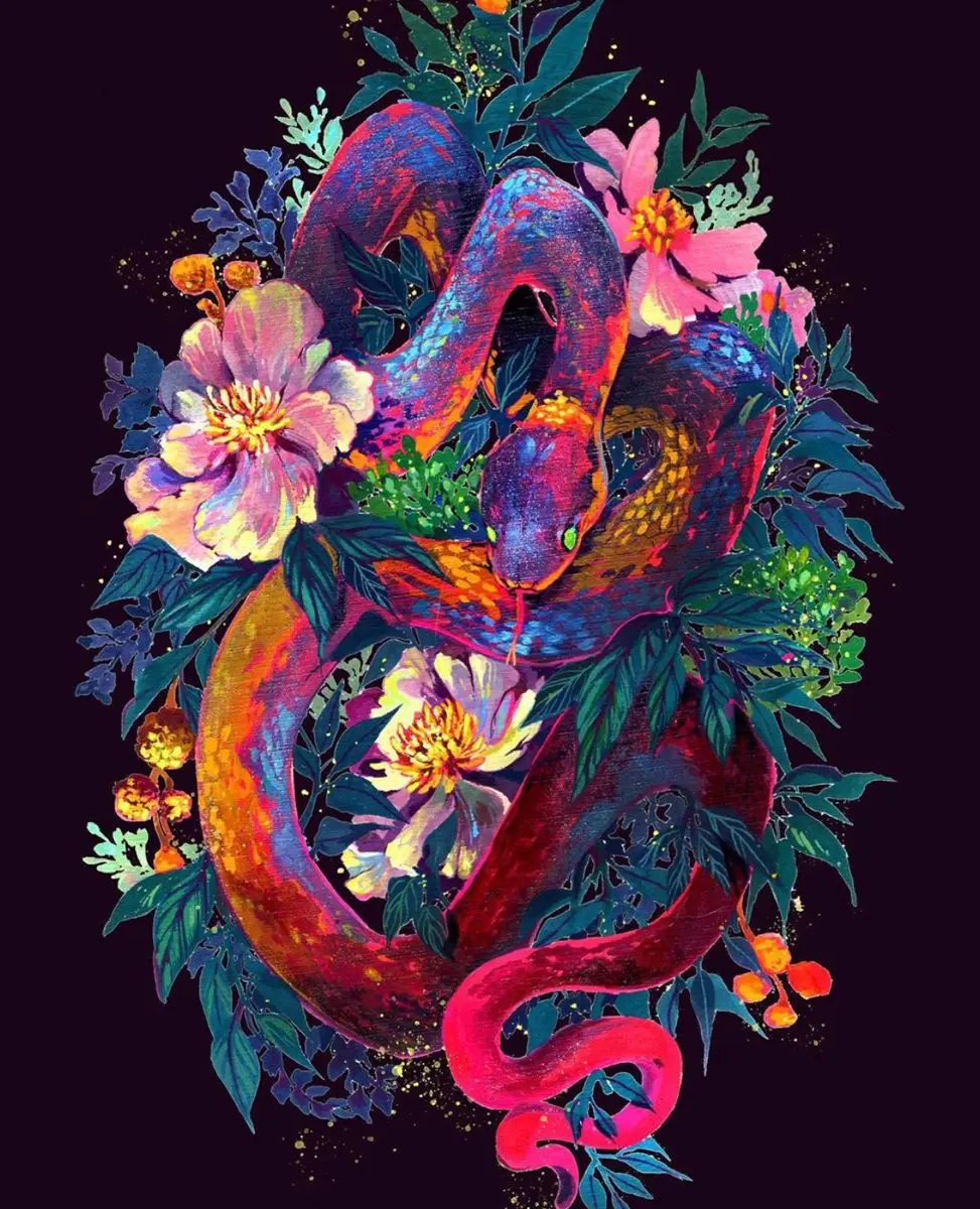 

500/1000/1200/2000 PCS Jigsaw Puzzles Snake and Flower Scenery Family Activity Games for Gameroom Bedroom Home Decor Gift