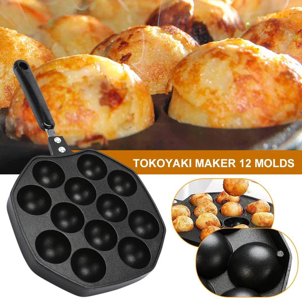 

Takoyaki Pan Non-Stick Skillet Takoyaki Maker 12 Molds Aluminum Alloy Japanese Octopus Ball Maker Baking Pan Home Kitchen Tool