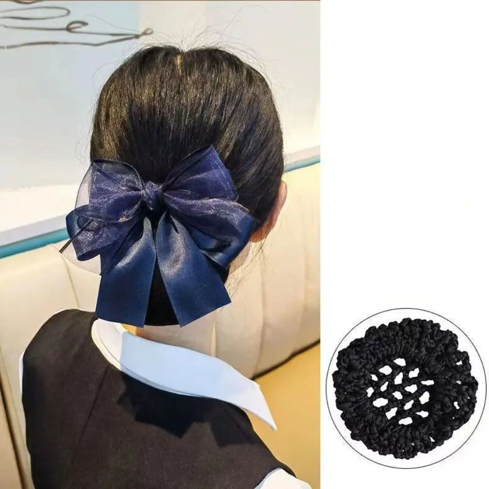 

Headwear Bow Korean Bun Snood Cloth Women Spring Clips Bowknot Hair Bun Korean Style Hairgrips Cover Net For Girls