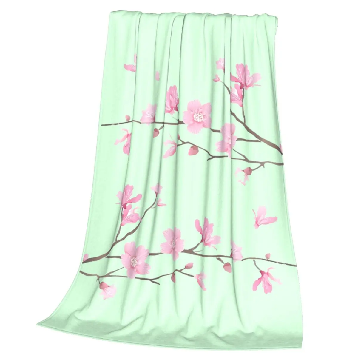Cherry Blossom Flower Plant Transparent Background Blanket Soft Warm Flannel Throw Blanket Cover for Bed Travel Home Couch