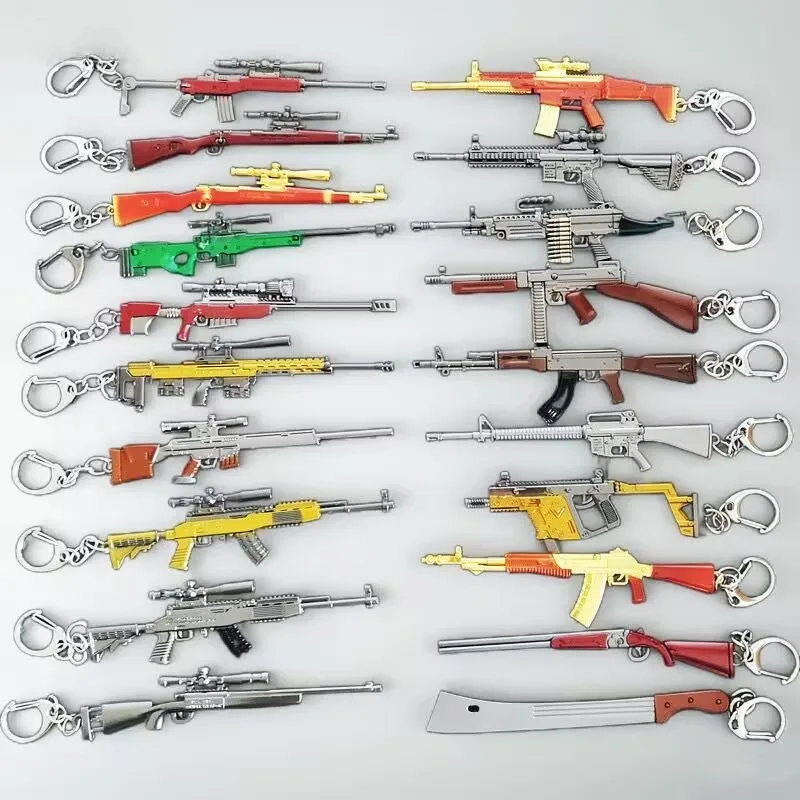 20PCS Wholesale Game Keychain M24 AWM M4A1 AKM Keyring Pubg Jewelry Accessories 98K Alloy Llaveros Backpack Pendant Fans Gifts