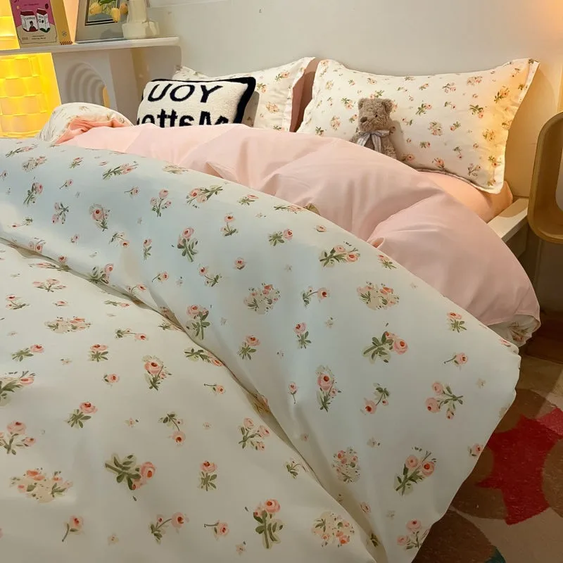 Green Floral Bedding Set Ins Fashion Twin Full Queen Size Duvet Cover No Filler Flat Sheet Pillowcase Girl Home Totel Bed Linens