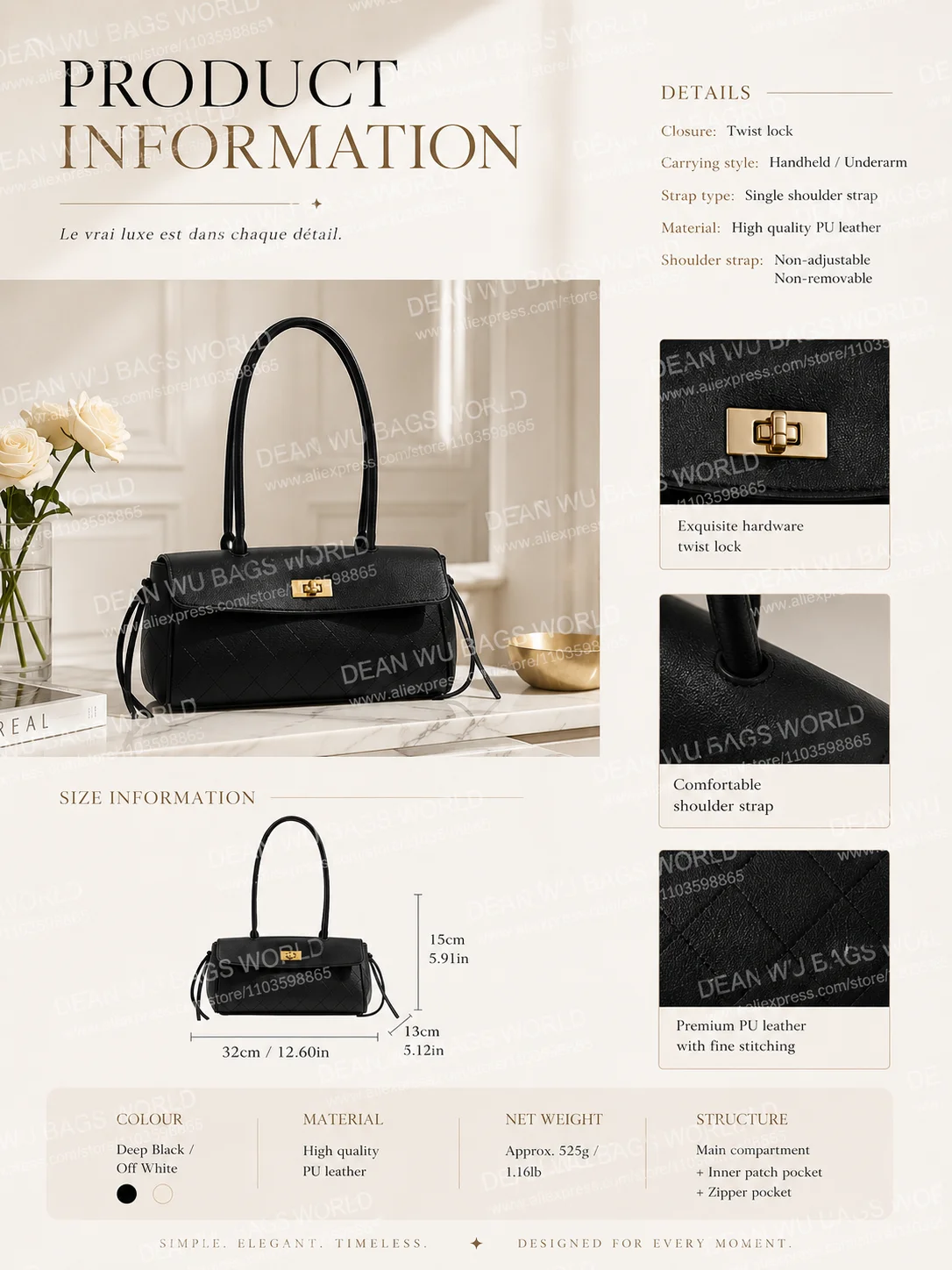東西ショルダーバッグ女性用ホワイトキルティングPUレザーゴー - Luxury Bags Quiet のレビューと価格