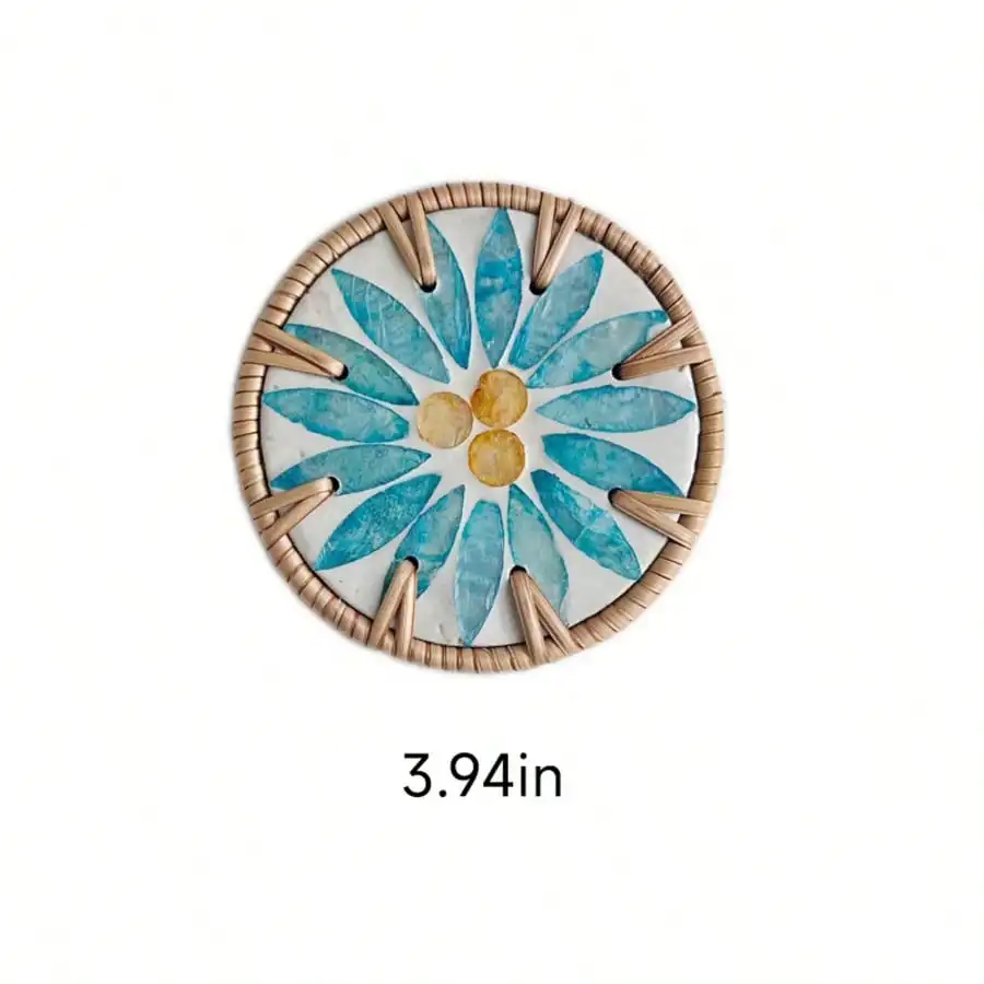 

Handmade Rattan & Shell Coaster, 3.94in Random Color Single Pack, Artistic Home Decor For Coffee/Tea Cups, Natural Aesthetic Table Protection For Kitchen & Living Room