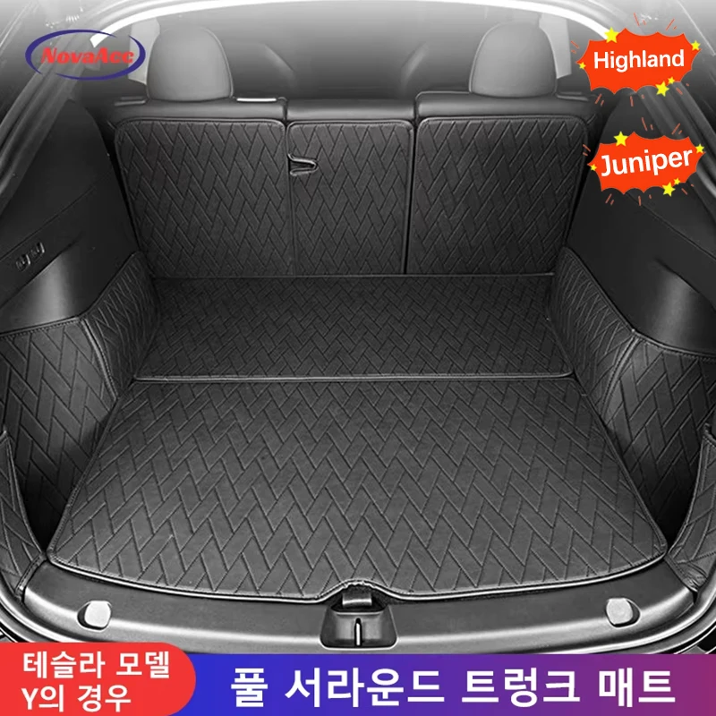 적합한 Tesla 테슬라 모델 Y 에서 모델 3 에 적합한 하이랜드 PU 가죽 트렁크 매트 방수 및 내구성으…